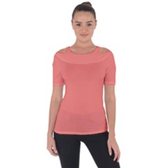 True Coral Pink Color Shoulder Cut Out Short Sleeve Top by SpinnyChairDesigns