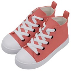 True Coral Pink Color Kids  Mid-top Canvas Sneakers by SpinnyChairDesigns
