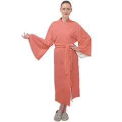 True Coral Pink Color Maxi Velour Kimono by SpinnyChairDesigns