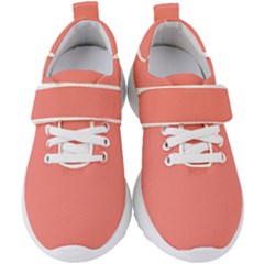 True Coral Pink Color Kids  Velcro Strap Shoes by SpinnyChairDesigns