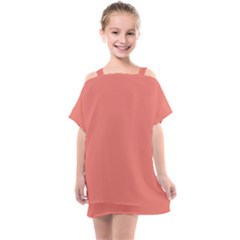 True Coral Pink Color Kids  One Piece Chiffon Dress by SpinnyChairDesigns