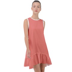 True Coral Pink Color Frill Swing Dress by SpinnyChairDesigns