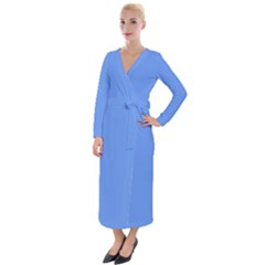 True Cornflower Blue Color Velvet Maxi Wrap Dress by SpinnyChairDesigns