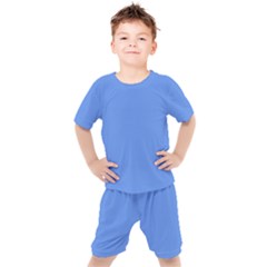 True Cornflower Blue Color Kids  Tee And Shorts Set by SpinnyChairDesigns