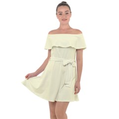 True Cream Color Off Shoulder Velour Dress