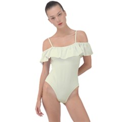 True Cream Color Frill Detail One Piece Swimsuit by SpinnyChairDesigns