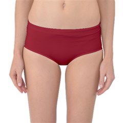 True Dark Red Color Mid-waist Bikini Bottoms by SpinnyChairDesigns