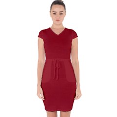 True Dark Red Color Capsleeve Drawstring Dress  by SpinnyChairDesigns