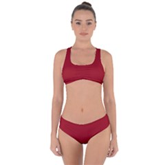 True Dark Red Color Criss Cross Bikini Set by SpinnyChairDesigns