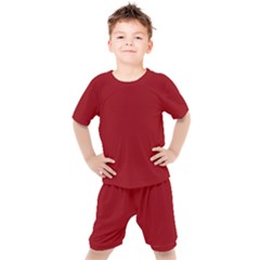 True Dark Red Color Kids  Tee And Shorts Set by SpinnyChairDesigns