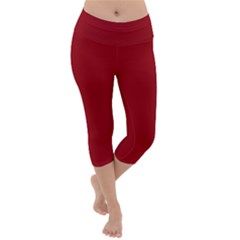 True Dark Red Color Lightweight Velour Capri Yoga Leggings by SpinnyChairDesigns