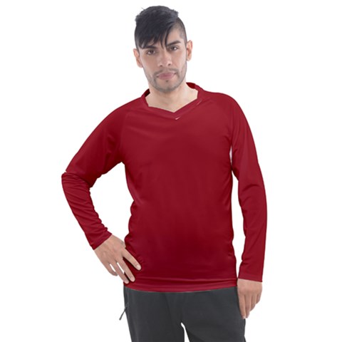 True Dark Red Color Men s Pique Long Sleeve Tee by SpinnyChairDesigns