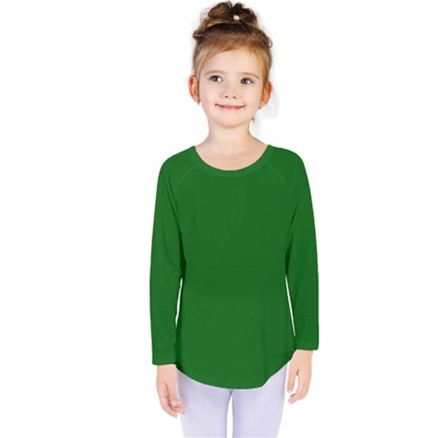 True Emerald Green Color Kids  Long Sleeve Tee by SpinnyChairDesigns