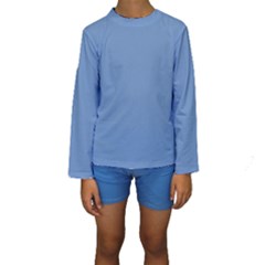 Faded Blue Color Kids  Long Sleeve Swimwear by SpinnyChairDesigns