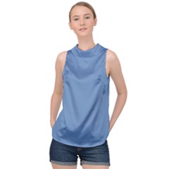 Faded Blue Color High Neck Satin Top