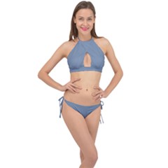 Faded Denim Blue Color Cross Front Halter Bikini Set by SpinnyChairDesigns