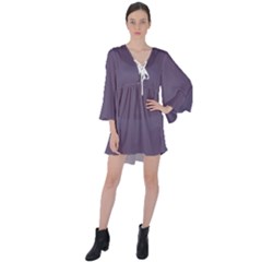 Grape Compote Purple Color V-neck Flare Sleeve Mini Dress by SpinnyChairDesigns