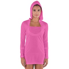 Hot Hollywood Pink Color Long Sleeve Hooded T-shirt by SpinnyChairDesigns