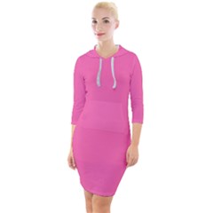 Hot Hollywood Pink Color Quarter Sleeve Hood Bodycon Dress by SpinnyChairDesigns