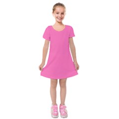 Hot Hollywood Pink Color Kids  Short Sleeve Velvet Dress