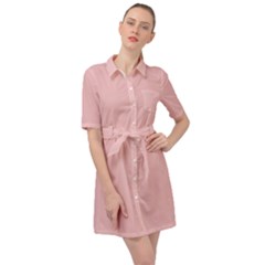 Baby Pink Color Belted Shirt Dress by SpinnyChairDesigns