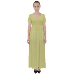 True Lemon Yellow Color High Waist Short Sleeve Maxi Dress by SpinnyChairDesigns