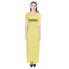True Lemon Yellow Color Short Sleeve Maxi Dress by SpinnyChairDesigns