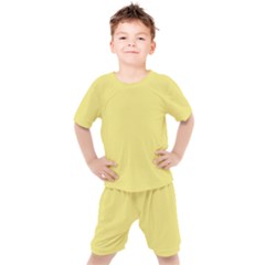 True Lemon Yellow Color Kids  Tee And Shorts Set by SpinnyChairDesigns