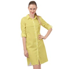 True Lemon Yellow Color Long Sleeve Mini Shirt Dress by SpinnyChairDesigns