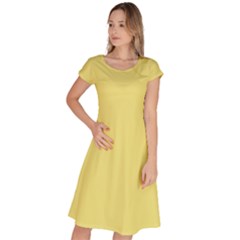 True Lemon Yellow Color Classic Short Sleeve Dress by SpinnyChairDesigns