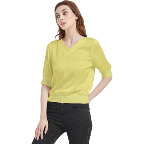 True Lemon Yellow Color Quarter Sleeve Blouse by SpinnyChairDesigns