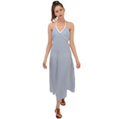 Light Steel Blue Color Halter Tie Back Dress  by SpinnyChairDesigns