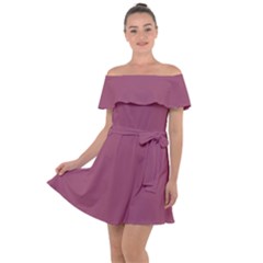 Dark Mauve Color Off Shoulder Velour Dress