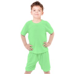 Mint Green Color Kids  Tee And Shorts Set by SpinnyChairDesigns