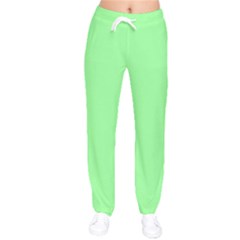 Mint Green Color Women Velvet Drawstring Pants by SpinnyChairDesigns