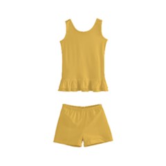 True Mustard Yellow Color Kids  Boyleg Swimsuit by SpinnyChairDesigns