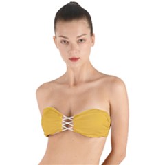 True Mustard Yellow Color Twist Bandeau Bikini Top by SpinnyChairDesigns