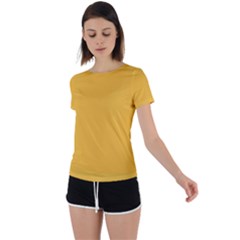 True Mustard Yellow Color Back Circle Cutout Sports Tee by SpinnyChairDesigns