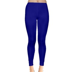 True Navy Blue Color Inside Out Leggings by SpinnyChairDesigns