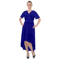 True Navy Blue Color Front Wrap High Low Dress by SpinnyChairDesigns