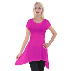 Neon Pink Color Short Sleeve Side Drop Tunic by SpinnyChairDesigns