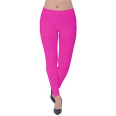 Neon Pink Color Velvet Leggings by SpinnyChairDesigns