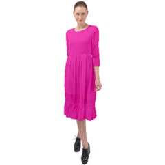 Neon Pink Color Ruffle End Midi Chiffon Dress by SpinnyChairDesigns