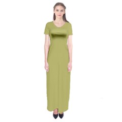 Olive Green Color Short Sleeve Maxi Dress by SpinnyChairDesigns