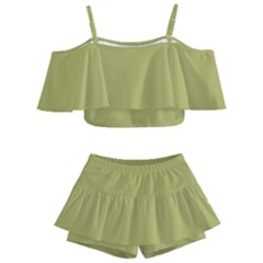 Olive Green Color Kids  Off Shoulder Skirt Bikini by SpinnyChairDesigns