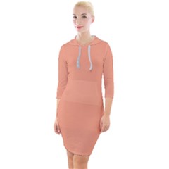 True Peach Color Quarter Sleeve Hood Bodycon Dress by SpinnyChairDesigns