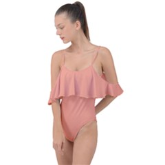 True Peach Color Drape Piece Swimsuit by SpinnyChairDesigns