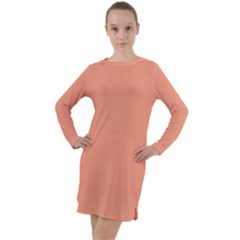 True Peach Color Long Sleeve Hoodie Dress by SpinnyChairDesigns