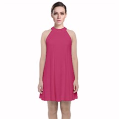 Rose Red Color Velvet Halter Neckline Dress  by SpinnyChairDesigns