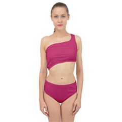 Rose Red Color Spliced Up Two Piece Swimsuit